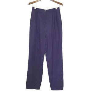 Women's Vintage Valentino Dark Navy Blue Wide Leg High Waist Career Pants 10